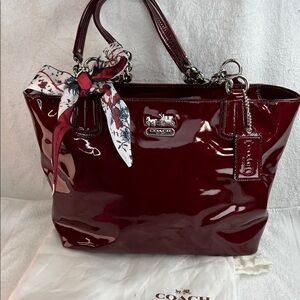 Coach 2011 red pattern letter shoulder bag dust bag included
